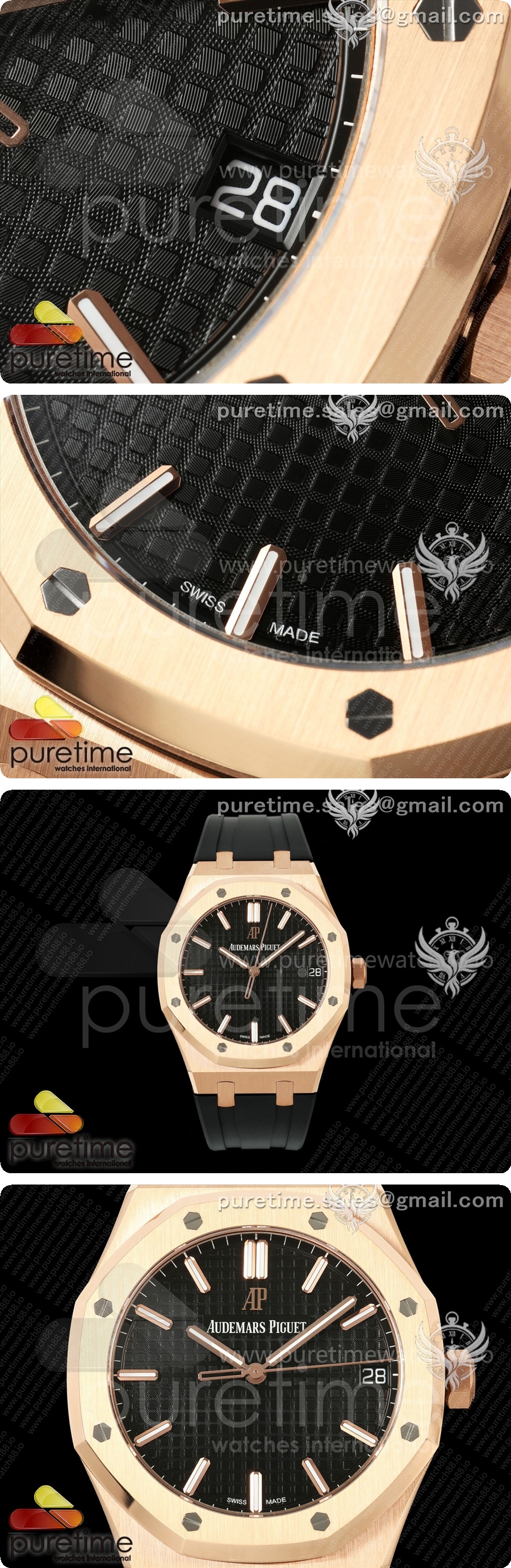 오데마피게 로얄 오크 41mm 15500 로즈골드 DDF 1:1 블랙 다이얼 블랙 러버 스트랩 DD4302 슈퍼 클론 상세이미지 3