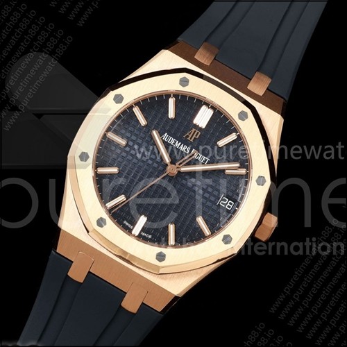 오데마피게 로얄 오크 41mm 15500 로즈골드 DDF 1:1 베스트 에디션 블루 다이얼 블루 러버 스트랩 DD4302 슈퍼 클론
