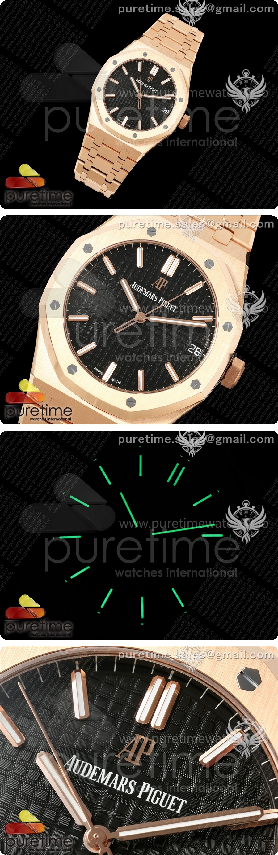 오데마피게 로얄 오크 41mm 15500 로즈골드 DDF 1:1 블랙 다이얼, 로즈골드 브레이슬릿, DD4302 슈퍼 클론 상세이미지 2