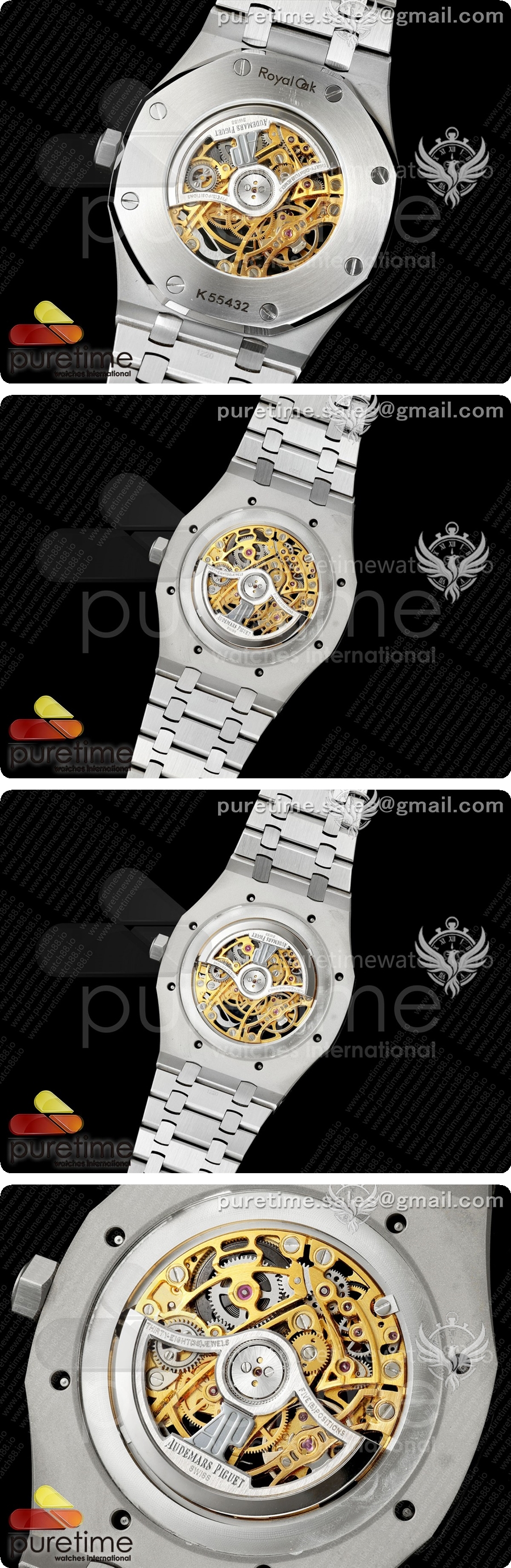 오데마피게 로얄 오크 레플리카 41mm 오픈워크 15407 SS DDF 1:1 옐로우 골드 다이얼, SS 브레이슬릿, SA3132 상세이미지 5