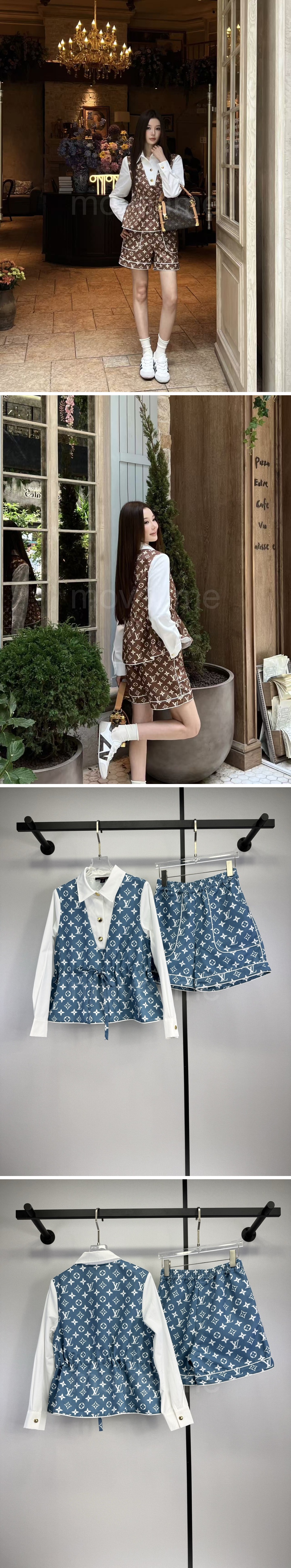 루이비통 여성 모노그램 블라우스 셔츠 + 쇼츠 반바지 상하의 세트 26SS 상세이미지 3